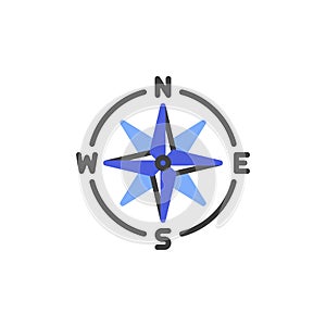 Compass wind rose line icon