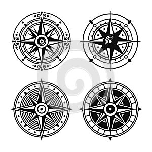 Compass Wind Rose Navigation Set on White Background. Vector