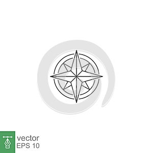 Compass wind rose vector icon line with North, South, East and West indicated