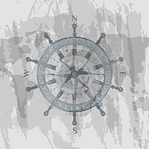 Compass windrose on background of world map