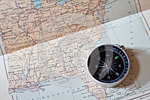 Compass on a world map