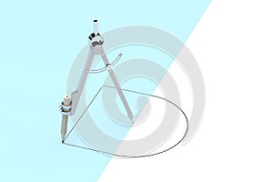 Compasses drawing circle and square, unusual concept, 3d rendering