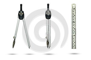 Compasses drawing and Metal ruler.