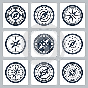 Compasses icons in glyph style