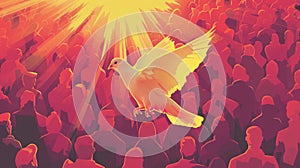 Compassion's Light Guiding Dove over Protest Crowd