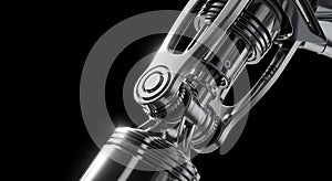 Polished chrome engine piston on a black background