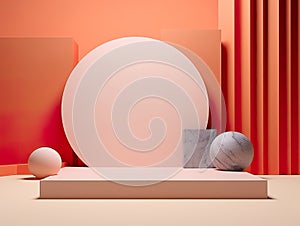 This compelling image features a 3D podium set within a studio environment