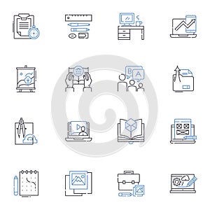 Compendium line icons collection. Encyclopedia, Compendious, Digest, Summary, Outline, Abstract, Handbook vector and