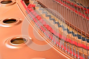 Compenents inside a grand piano