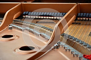Compenents inside a grand piano