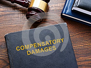 Compensatory damages law and wooden gavel.