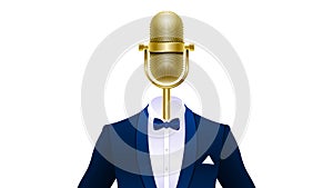 Realistic gold microphone in tuxedo with bowtie photo