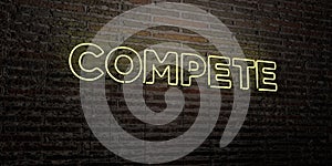 COMPETE -Realistic Neon Sign on Brick Wall background - 3D rendered royalty free stock image