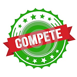 COMPETE text on red green ribbon stamp