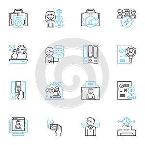 Competency Improvement linear icons set. Skillset, Proficiency, Mastery, Development, Growth, Refinement, Advancement