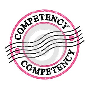 COMPETENCY, text on pink-black grungy postal stamp