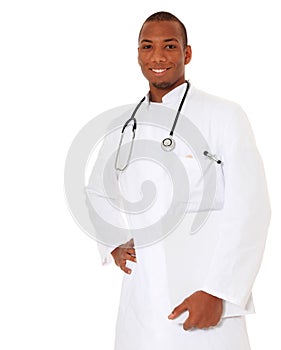 Competent black doctor smiling