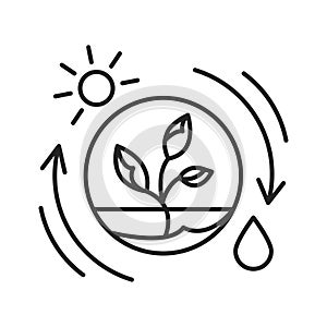 Competent photosynthesis black line icon. The process by which green plants and certain other organisms transform light energy