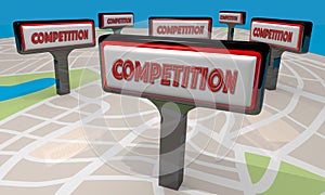 Competition Business Competing Customers Signs Map 3d Illustration