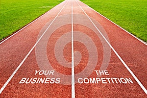 Competition in business starting line of running track of sports field