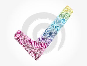 Competition check mark word cloud, business concept background