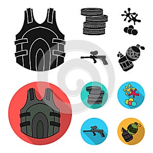 Competition, contest, equipment, tires .Paintball set collection icons in black, flat style vector symbol stock