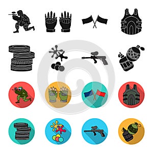 Competition, contest, equipment, tires .Paintball set collection icons in black,flet style vector symbol stock