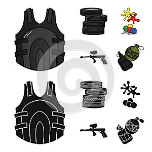 Competition, contest, equipment, tires .Paintball set collection icons in cartoon,black style vector symbol stock