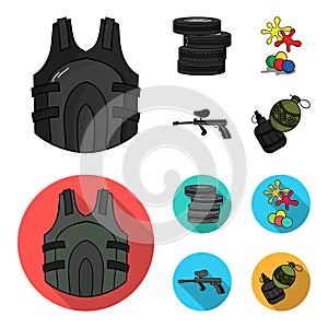 Competition, contest, equipment, tires .Paintball set collection icons in cartoon,flat style vector symbol stock