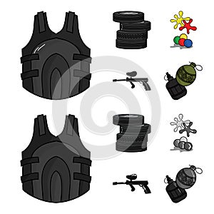 Competition, contest, equipment, tires .Paintball set collection icons in cartoon,monochrome style vector symbol stock