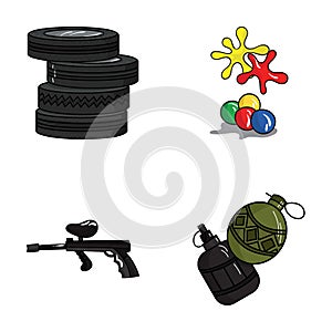 Competition, contest, equipment, tires .Paintball set collection icons in cartoon style vector symbol stock illustration