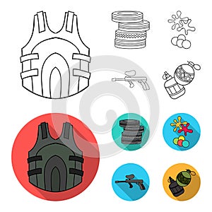 Competition, contest, equipment, tires .Paintball set collection icons in outline,flat style vector symbol stock