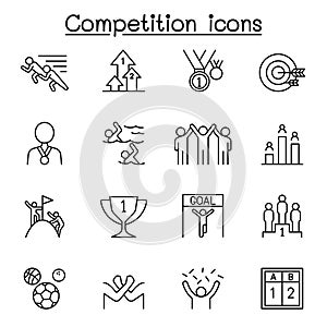 Competition, contest, tournament icons set in thin line style