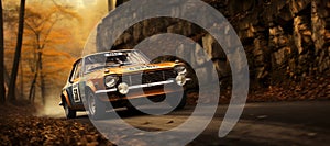 Competition, energy and motorsport concept. Auto racing on fall nature background