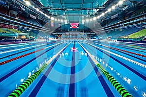 Competition-Ready Swimming Pool Awaiting Athletes at Indoor Sports Arena