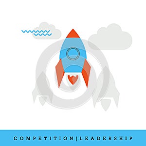Competition, Startup, Leadership Flat Style and Thin Line Icon, Vector Illustration