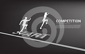 Competition of two silhouette of businessman running from start line.