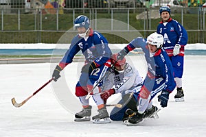 Competitions match in bandy. Russian hockey.