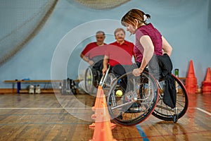 Competitions of the people in wheelchair at the sport holl