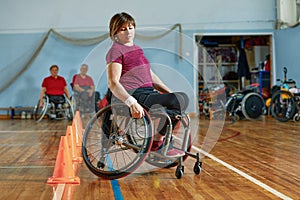 Competitions of the people in wheelchair at the sport holl