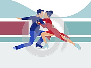 Competitions, sports dancing on the ice. In minimalist style Cartoon flat Vector