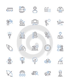 Competitive activities line icons collection. Challenge, Competition, Contest, Battle, Race, Game, Sport vector and photo