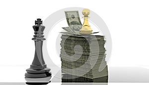 Competitive advantage chess money dollars golden pawn black king - 3d rendering