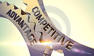 Competitive Advantage Concept. Golden Metallic Gears. 3D. photo