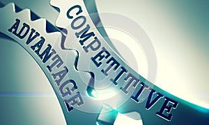 Competitive Advantage - Mechanism of Shiny Metal Cog Gears. 3D.