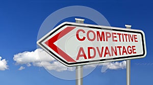 Competitive advantage sign symbol red text - 3d rendering