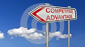Competitive advantage sign symbol red text - 3d rendering