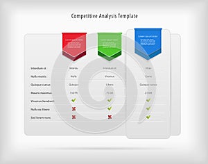 Competitive analysis vector template with colorful ribbons.