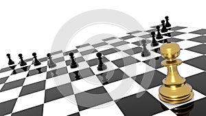 Competitive andvantage golden chess pawn outstanding leader - 3d rendering