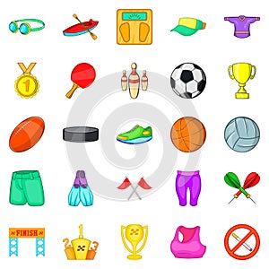 Competitive game icons set, cartoon style